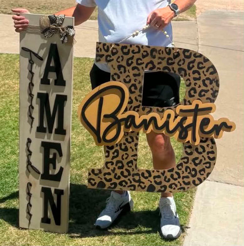 36 Inch Hand Painted Leopard Letter with 3D Custom Name Sign