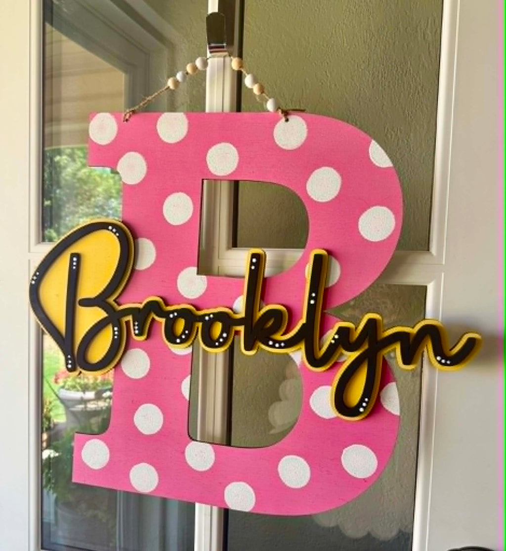 Personalized Whimsy Letter Door Hanger | Custom Name Sign | Kids Room Decor | Baby Nursery Gift | Polka Dot Initial Sign