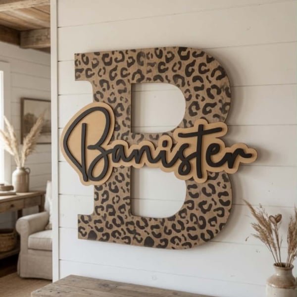 36 Inch Hand Painted Leopard Letter with 3D Custom Name Sign
