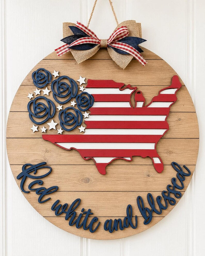 Red, White, & Blessed Patriotic DIY Doorhanger