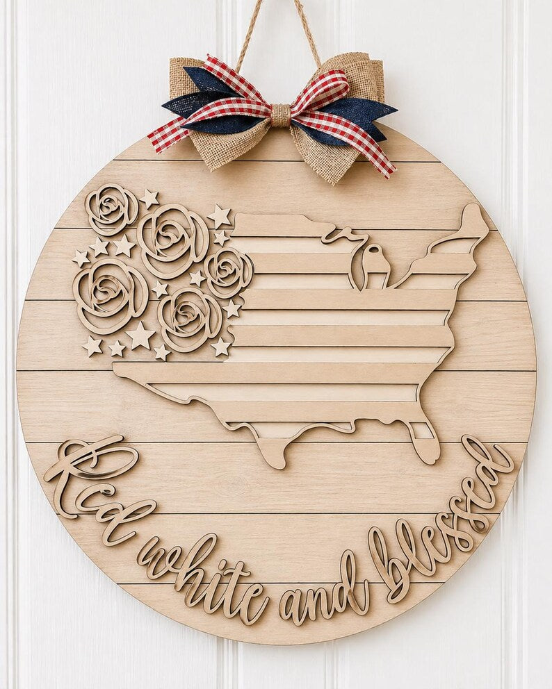 Red, White, & Blessed Patriotic DIY Doorhanger