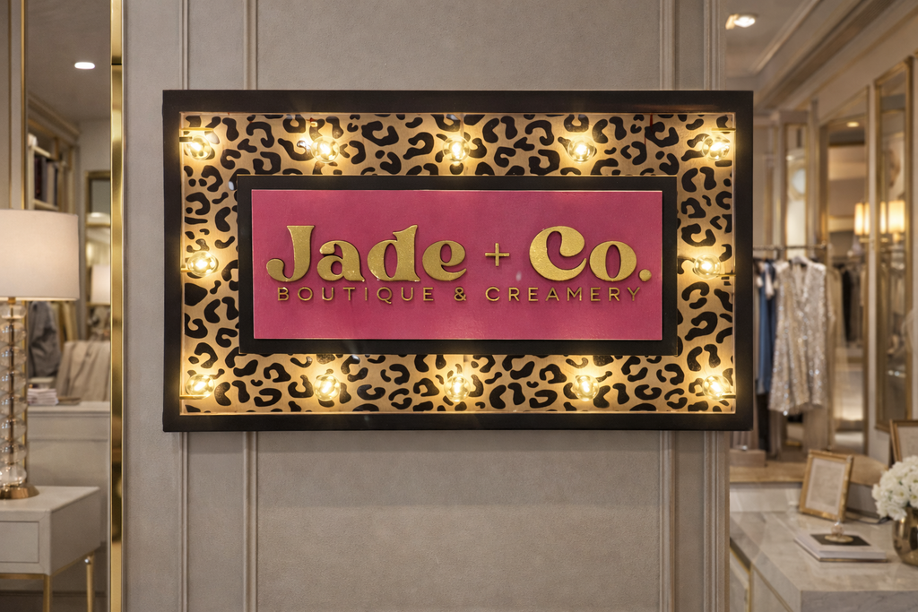 Custom Pink + Leopard Print Lighted Box Sign