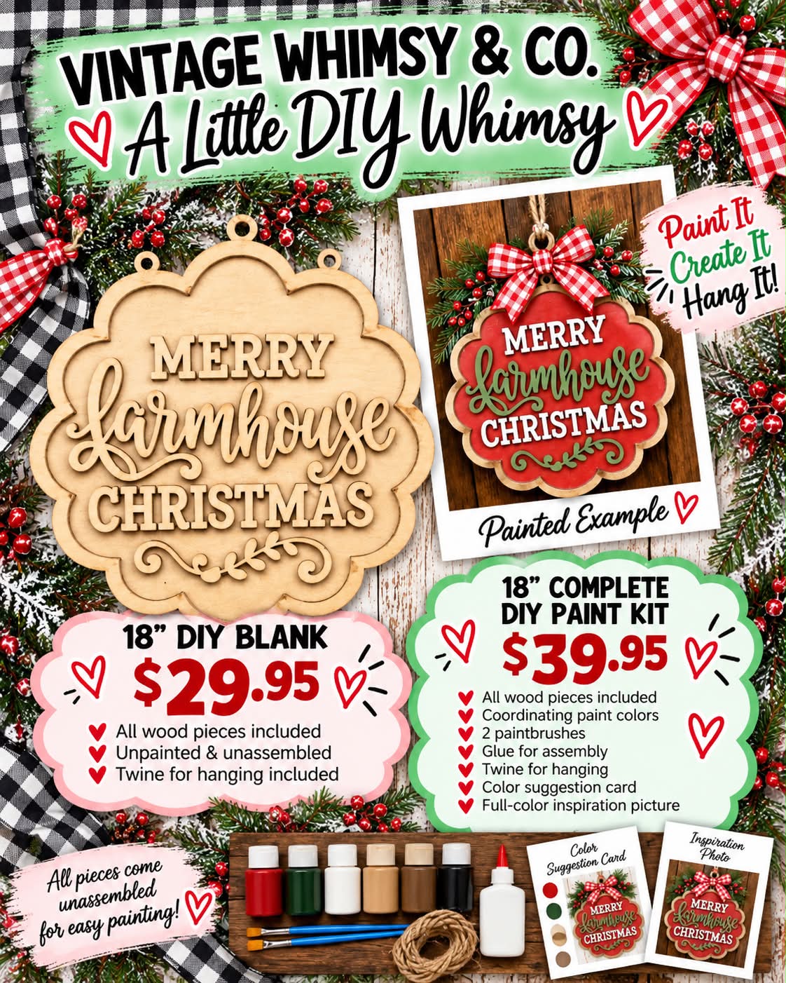 Merry Farmhouse Christmas DIY Door Hanger Kit | 18" Paint Your Own Sign