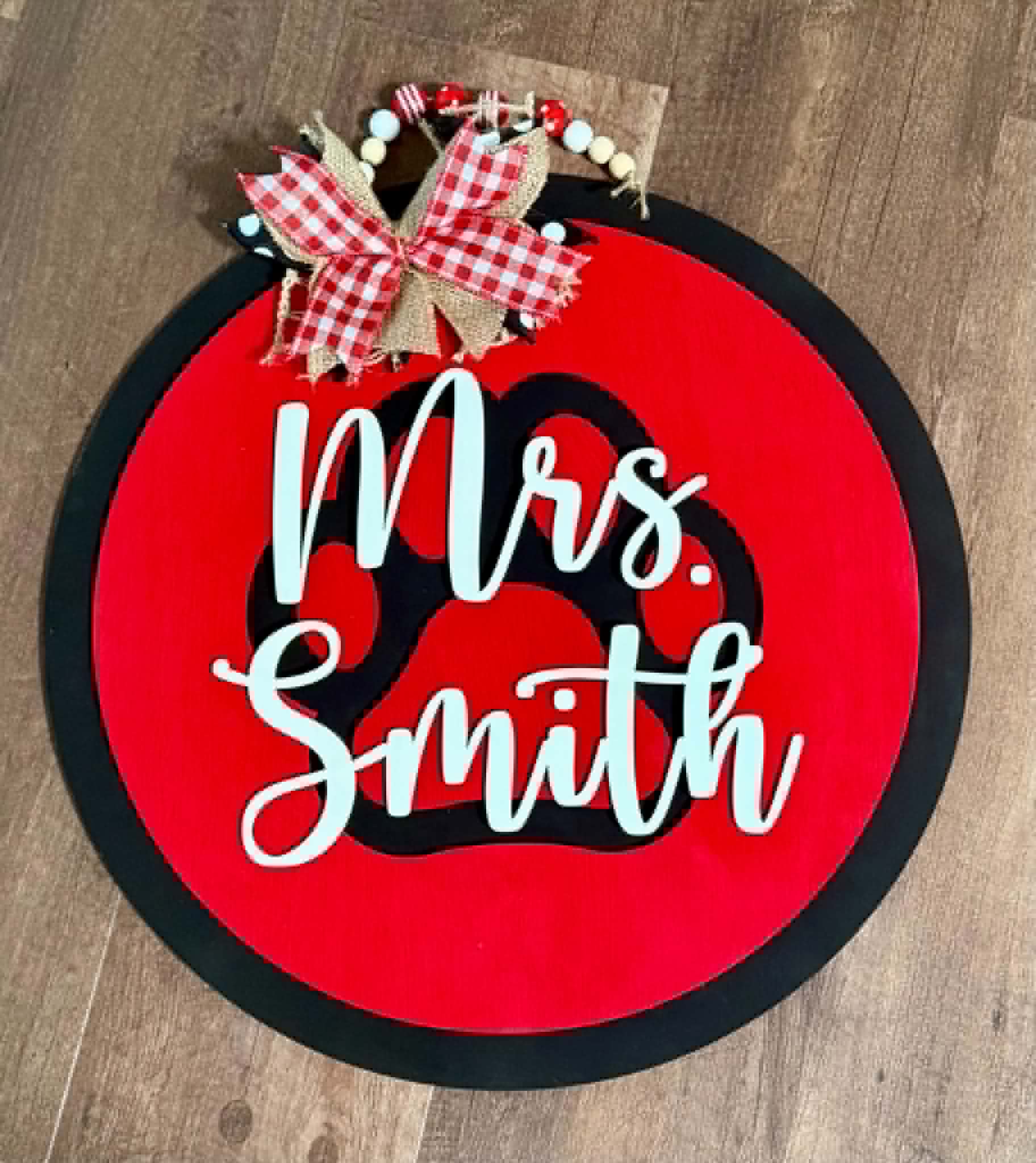 Personalized Teacher Door Hanger | Custom Classroom Sign | School Mascot Paw Print | 3D Name Sign | Back to School Teacher Gift