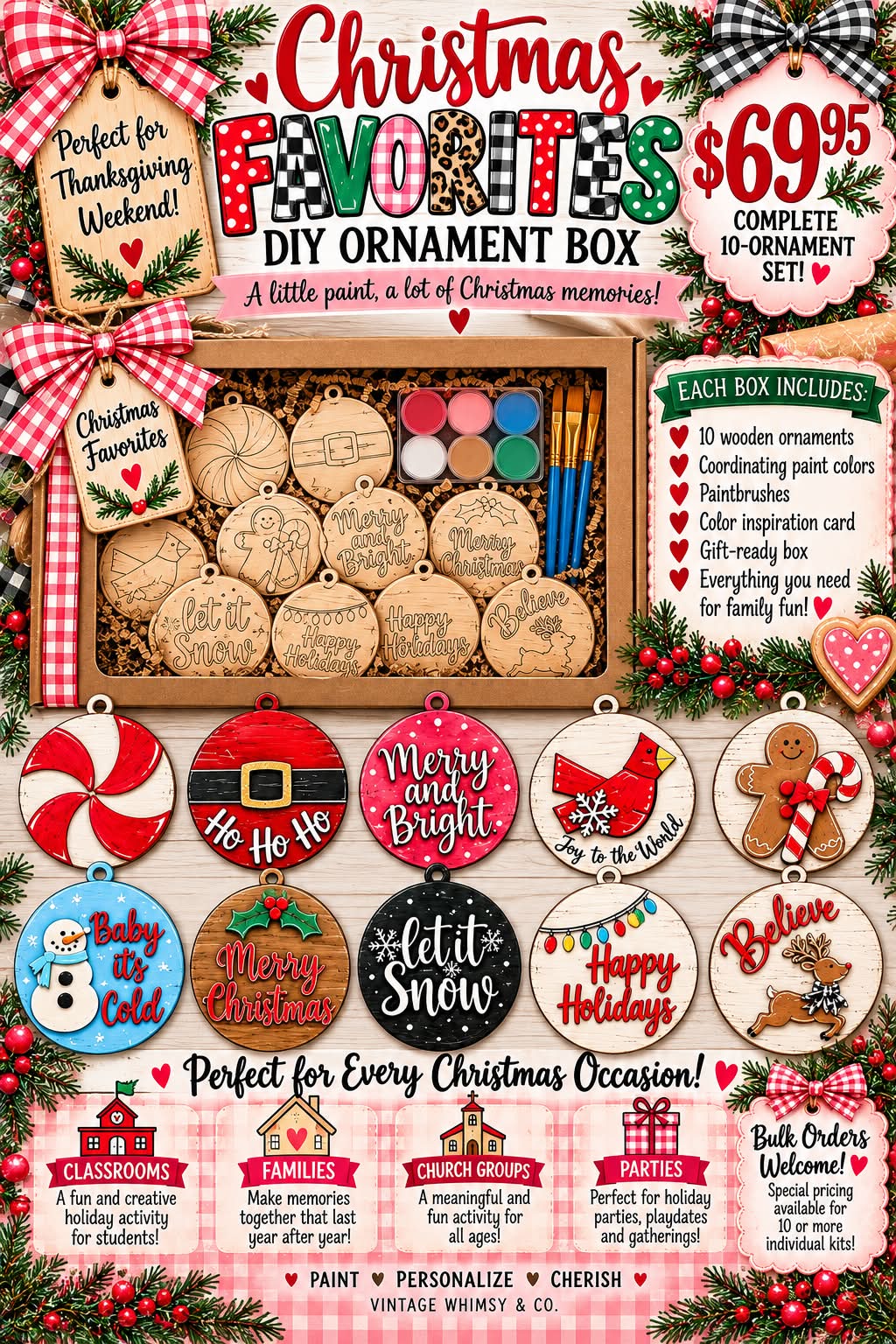 Christmas Favorites DIY Ornament Box | 10 Paintable Wood Ornaments