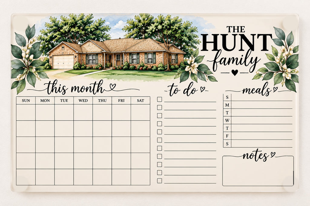 Custom house Calendar & Meal Planner dry erase board