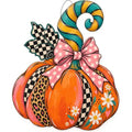 Checkered Leaf Pumpkin Door Hanger