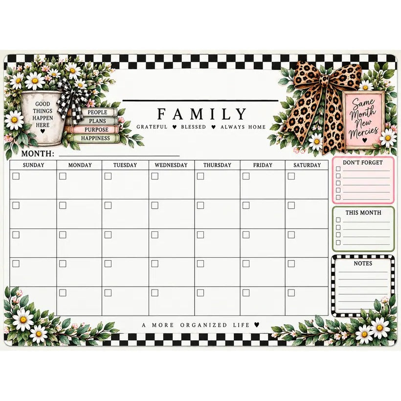 Family Calendar Command Center: Family, Grateful Blessed Always Home