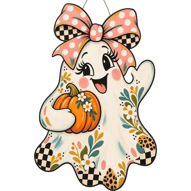 Pumpkin Hug Ghost Door Hanger