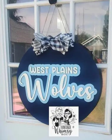School name door hanger - script bow west plains