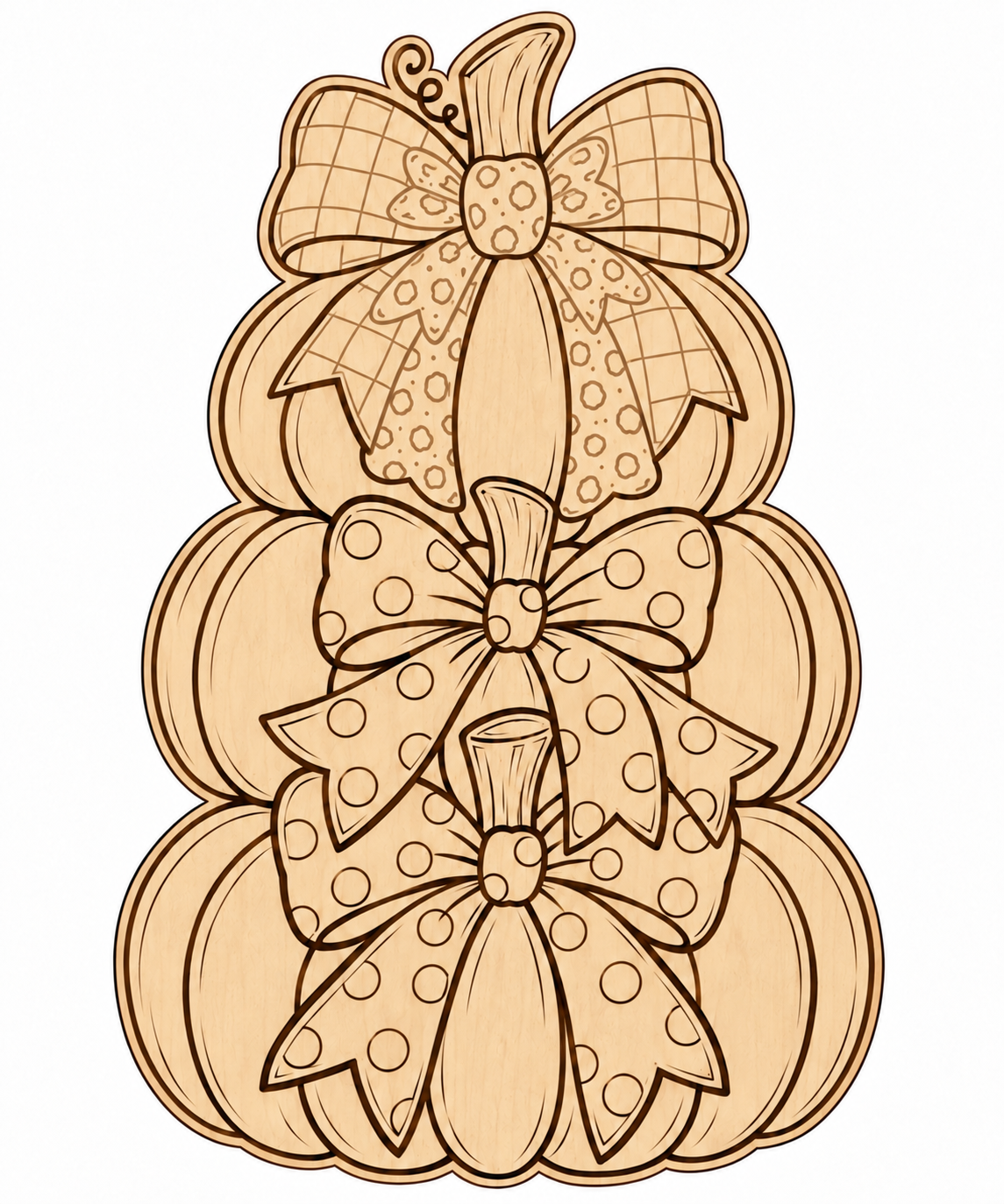 Triple Pumpkins DIY Paint Cutout — unpainted wood with light etched pattern guides
